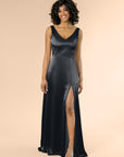 Vneck-Aline-Satin-Black