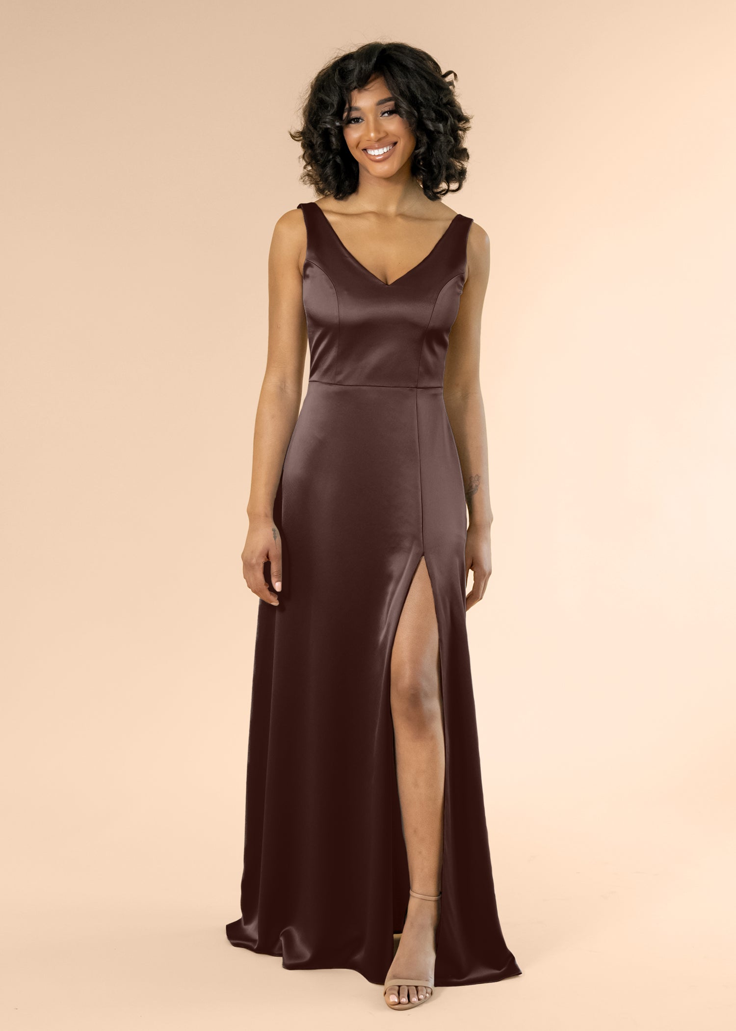 Vneck-Aline-Satin-Chocolate