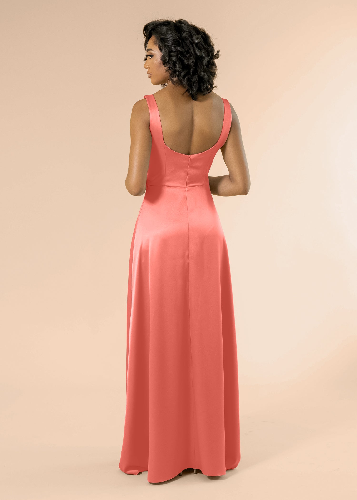 Vneck-Aline-Satin-Coral