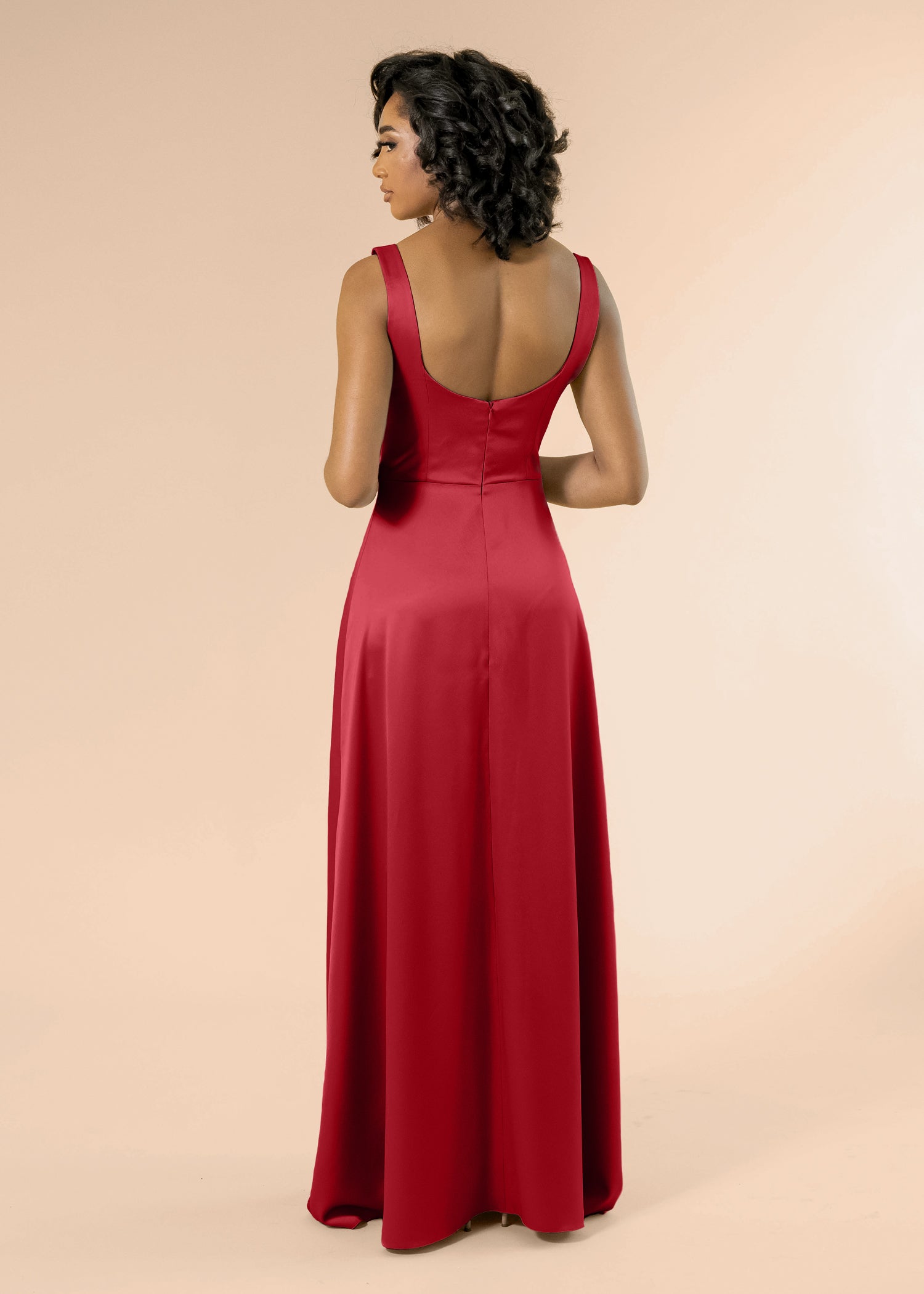 Vneck-Aline-Satin-Crimson