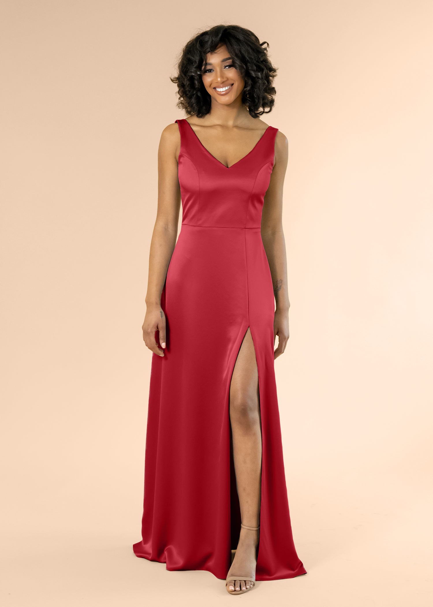 Vneck-Aline-Satin-Crimson