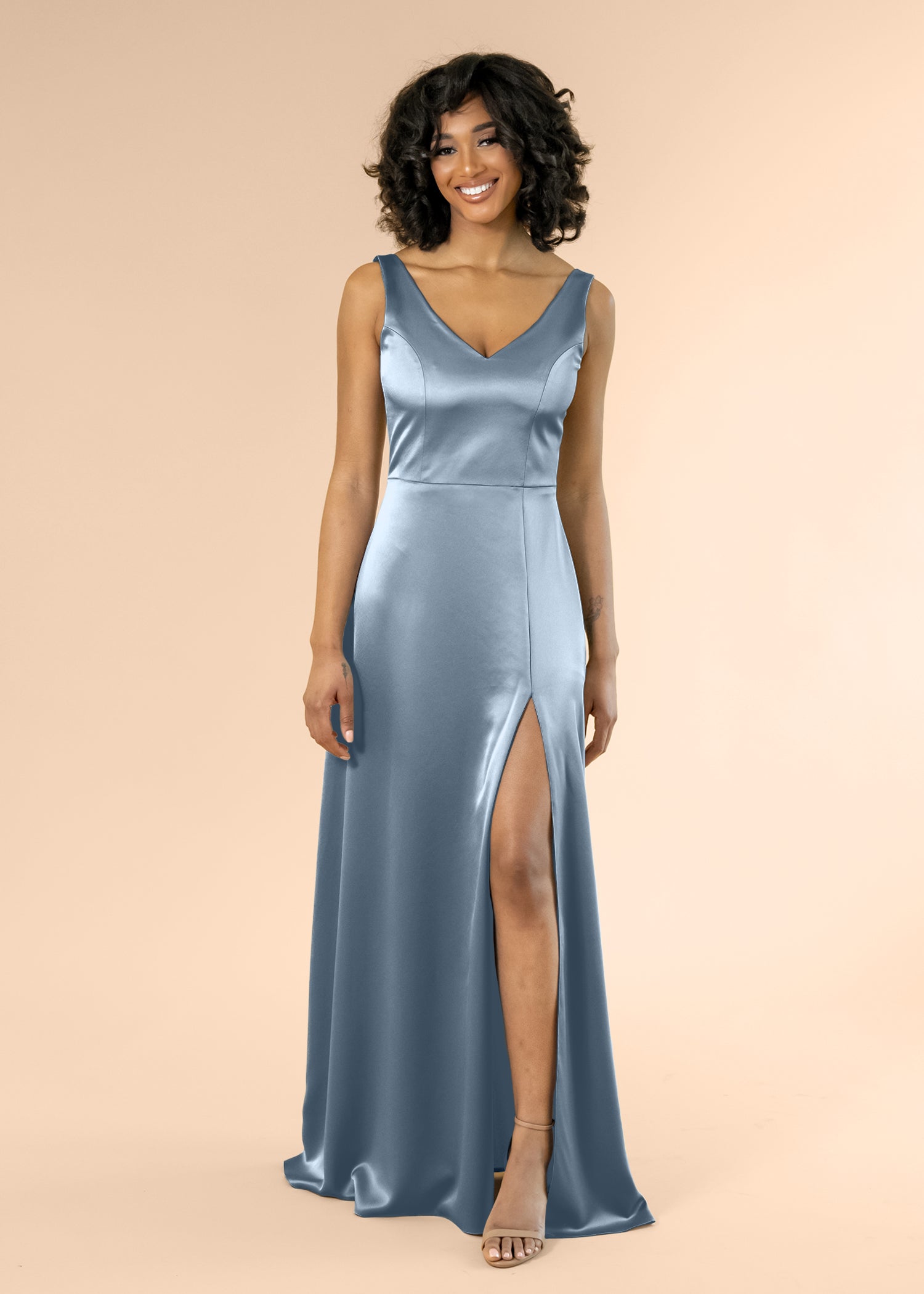 Vneck-Aline-Satin-DustyBlue