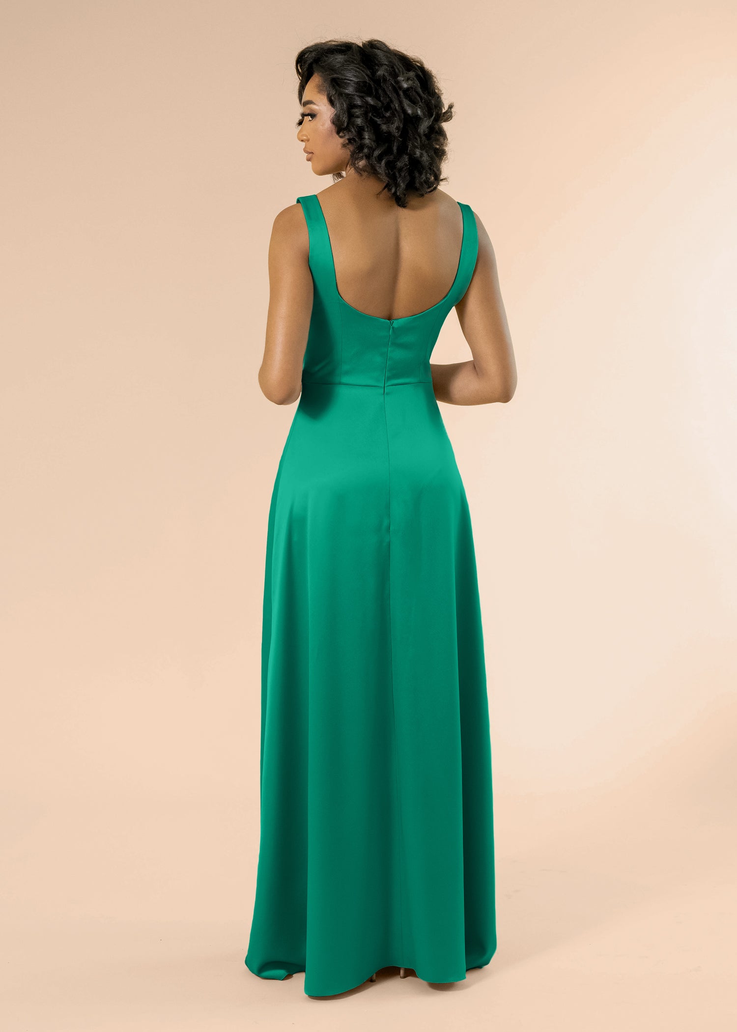 Vneck-Aline-Satin-Emerald