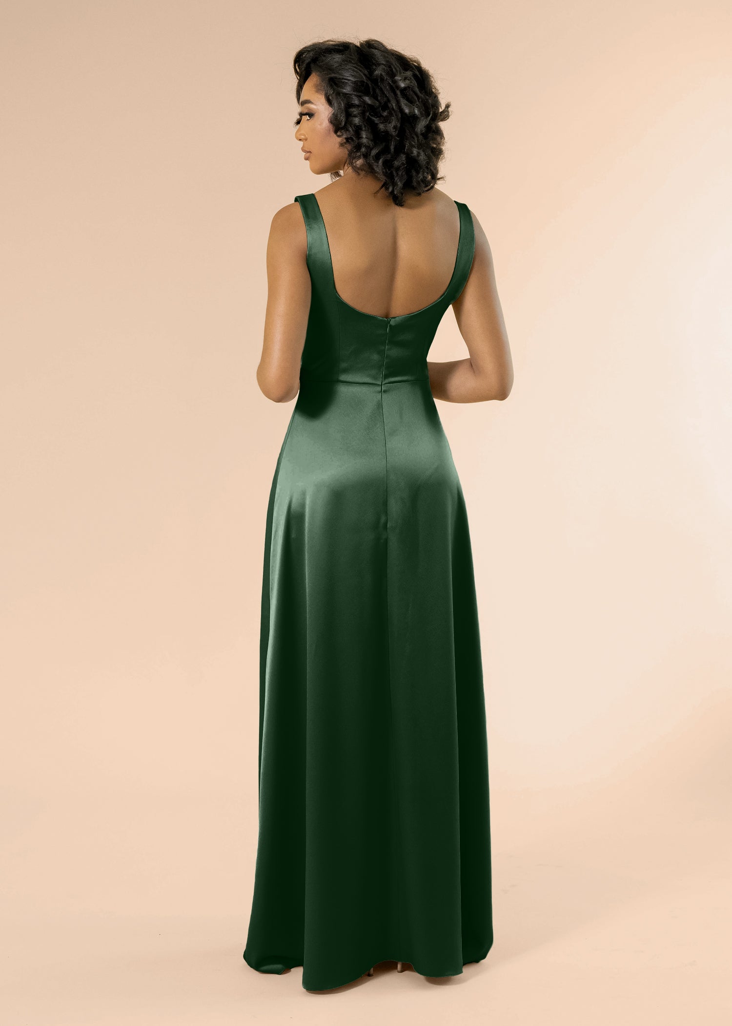 Vneck-Aline-Satin-ForestGreen