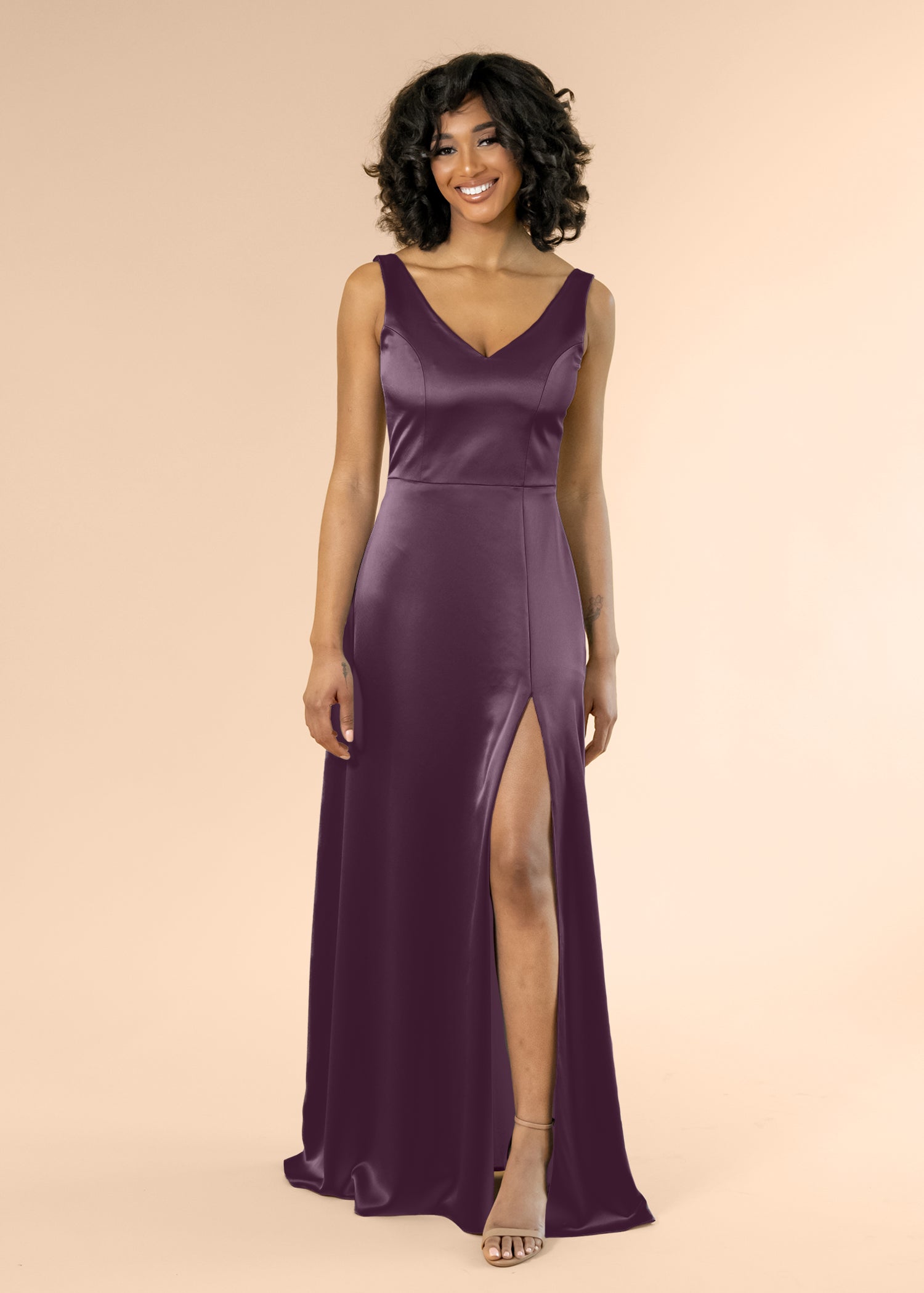 Vneck-Aline-Satin-Mahogany