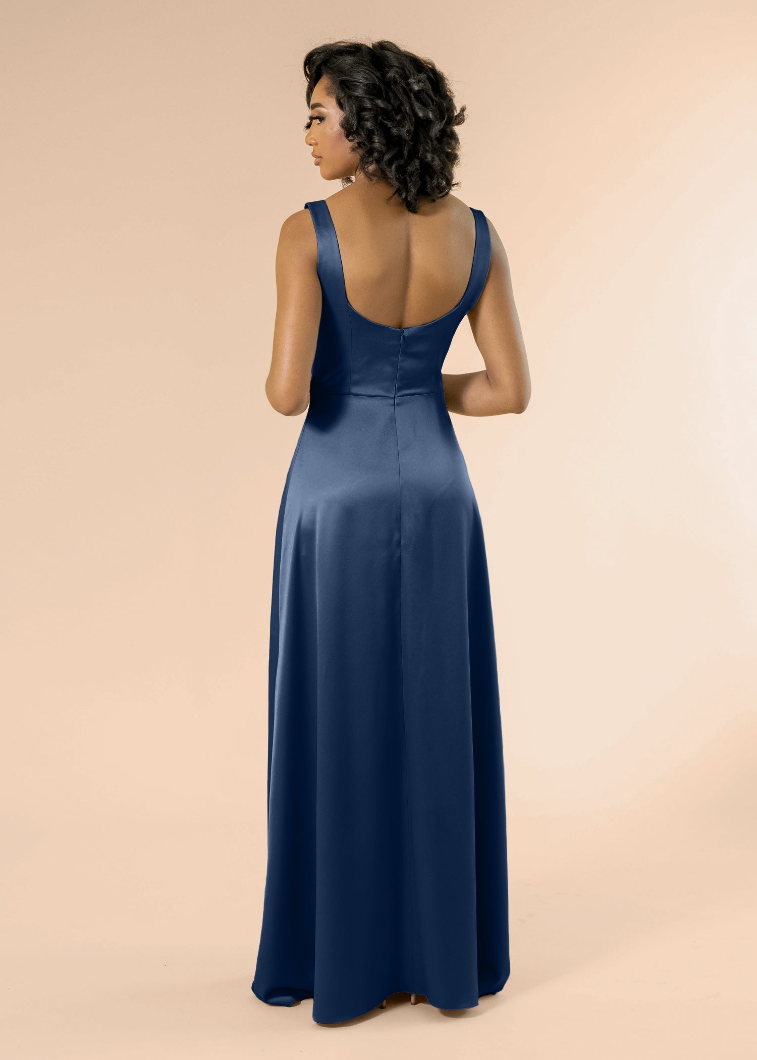 Vneck-Aline-Satin-Navy