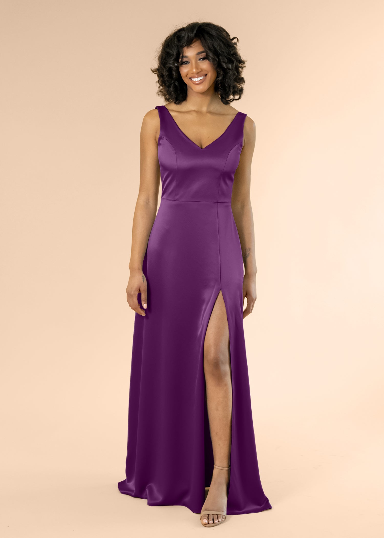 Vneck-Aline-Satin-Plum
