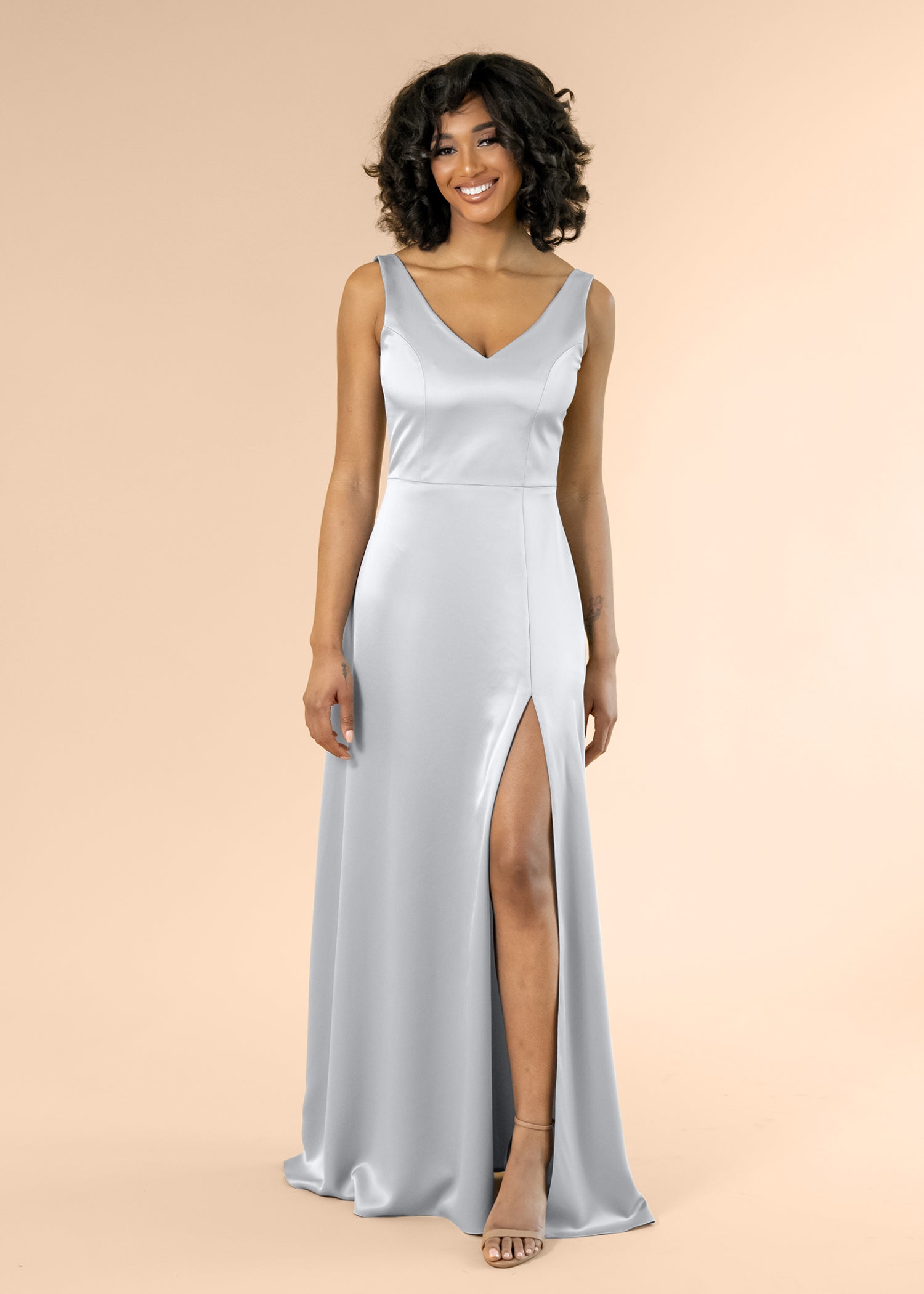 Vneck-Aline-Satin-Silver