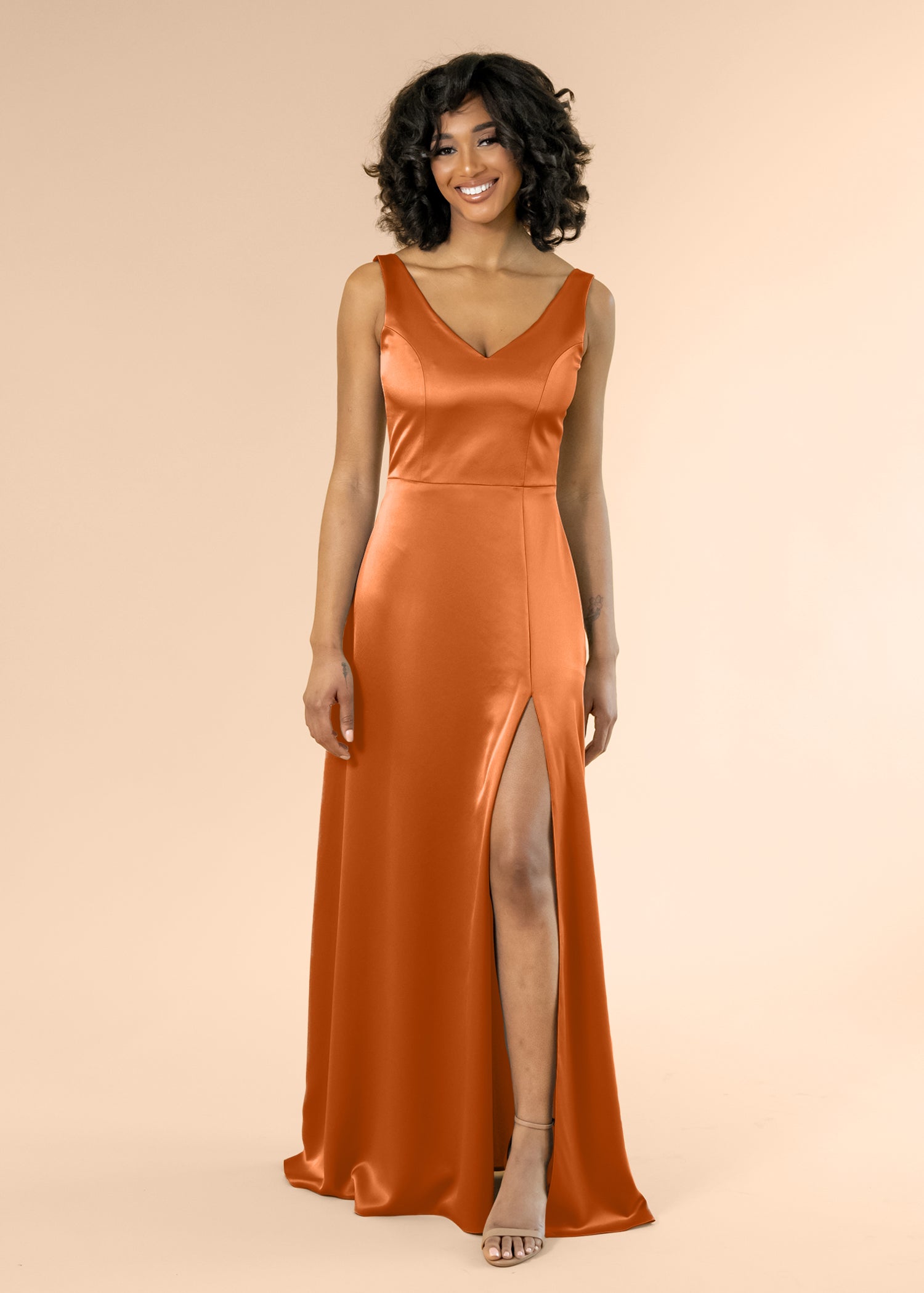 Vneck-Aline-Satin-Terracotta