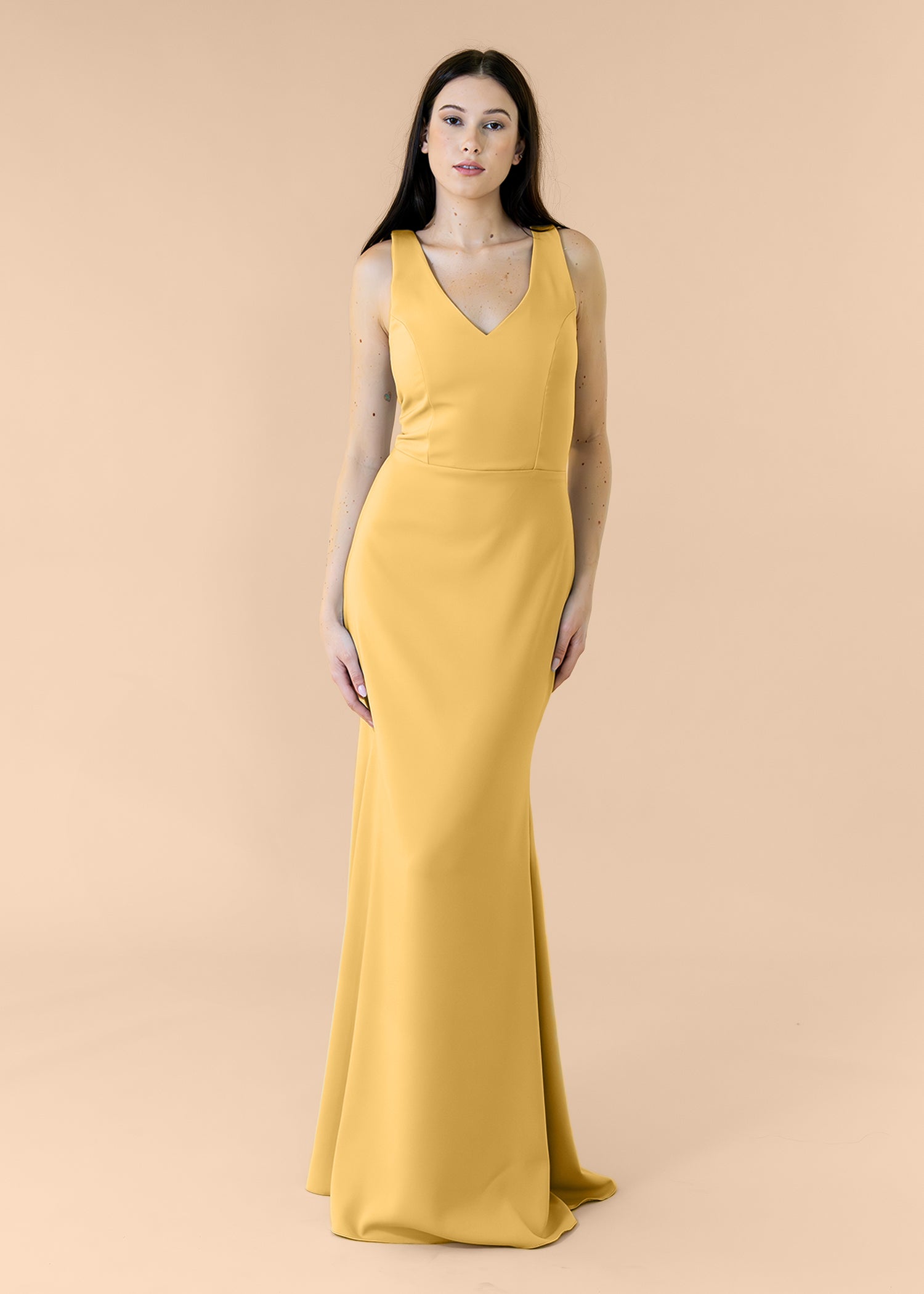 Vneck-Bell-Crepe-Gold
