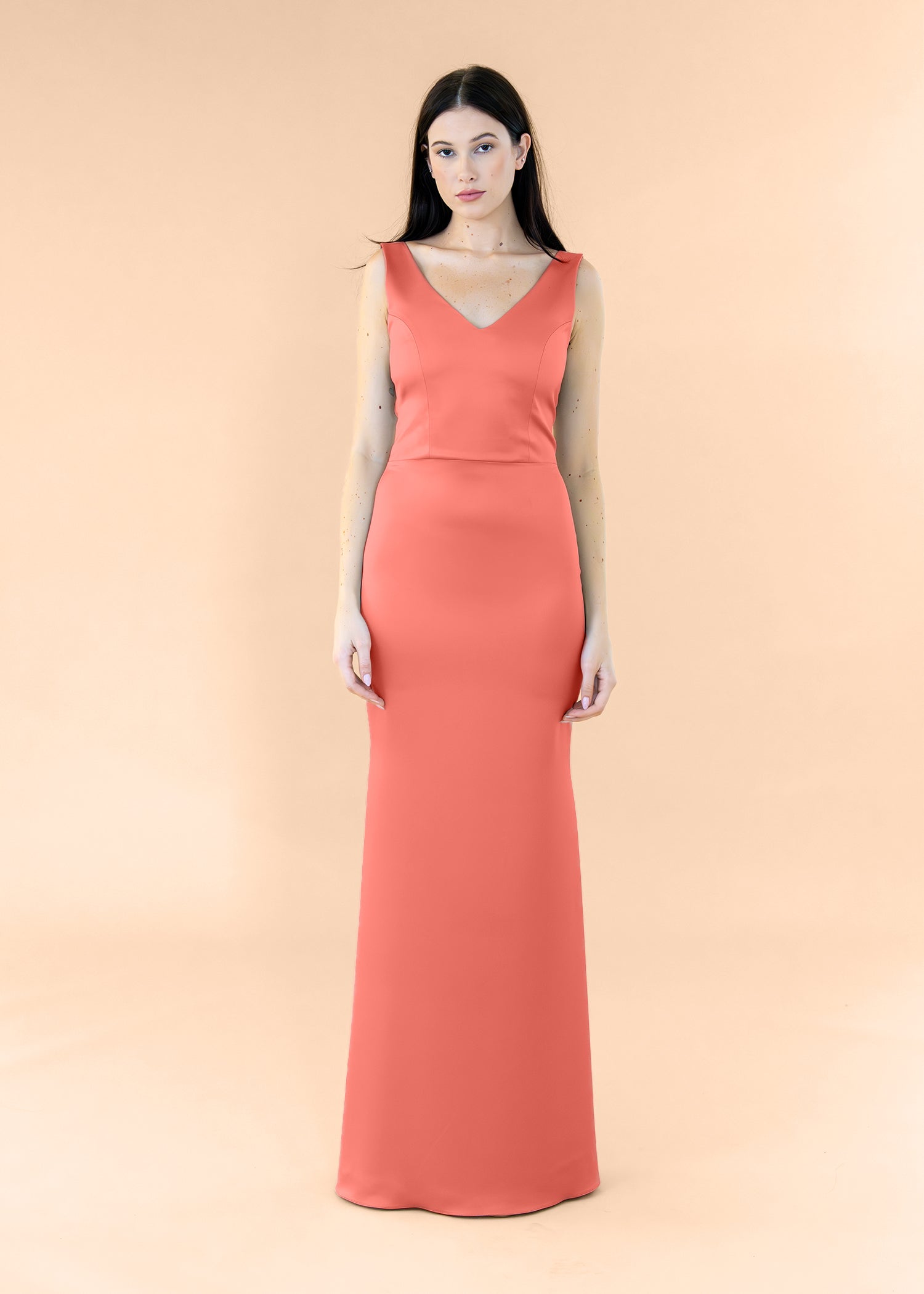 Vneck-Bell-Satin-Coral