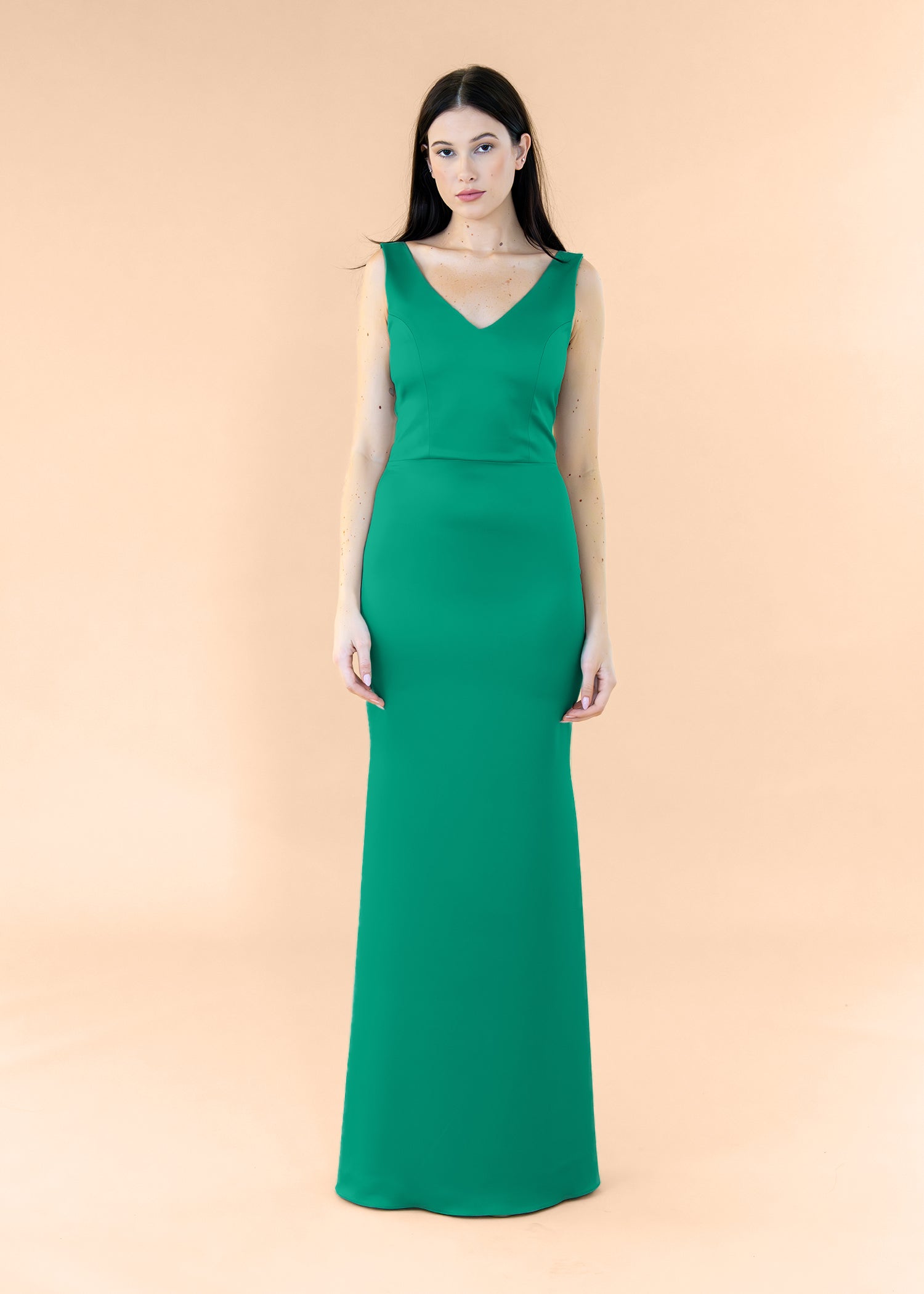 Vneck-Bell-Satin-Emerald