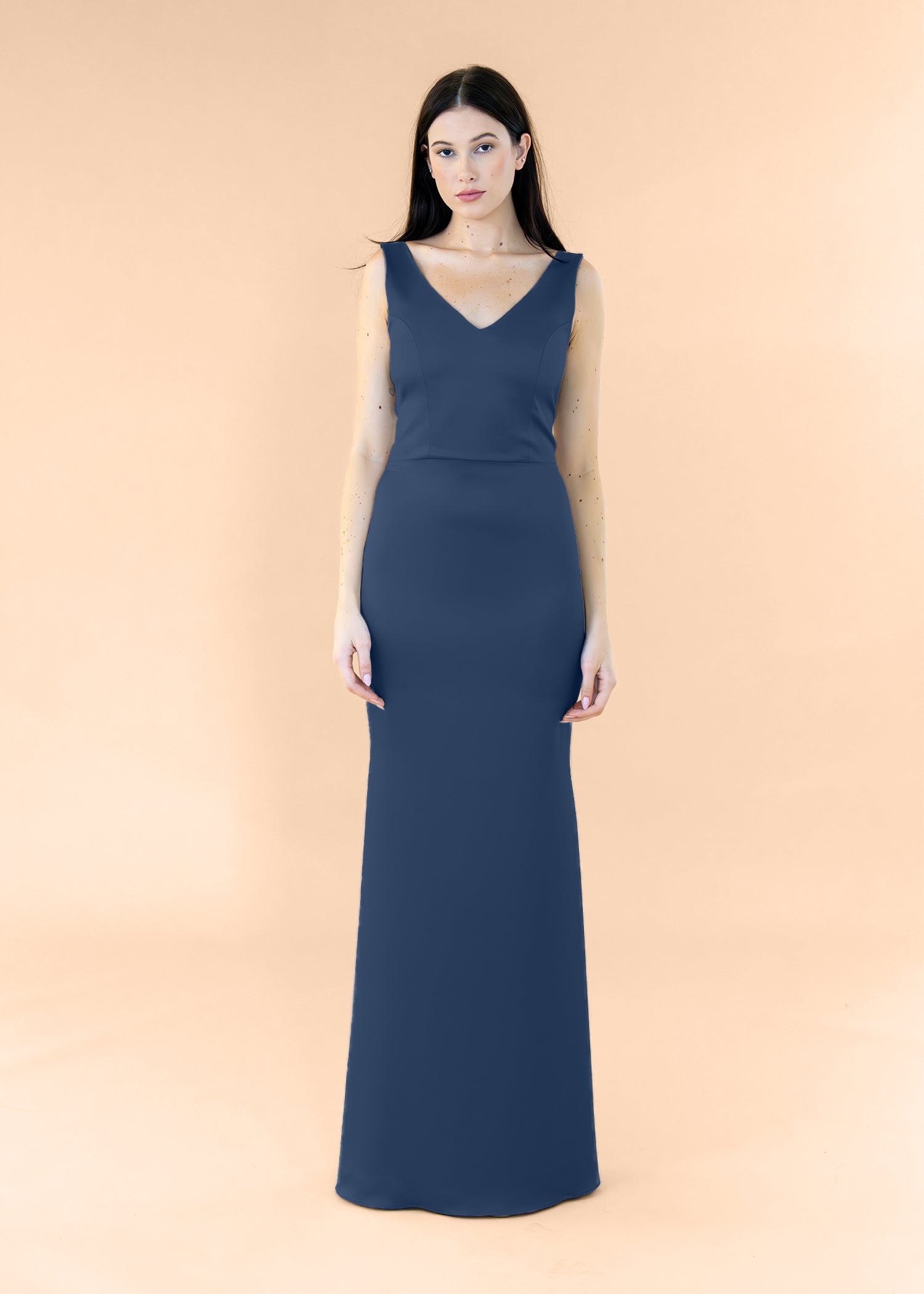 Vneck-Bell-Satin-Navy